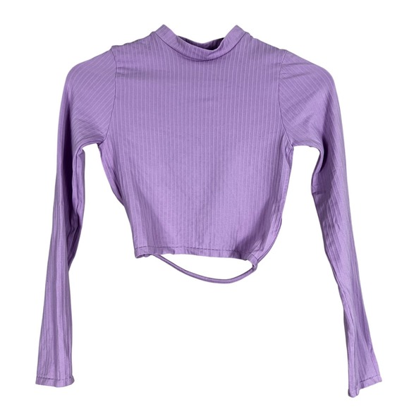 Urban Outfitters Kawaii Cutout Back Crop Top Pastel Purple Ribbed Y2K Size XS/S - Picture 2 of 5